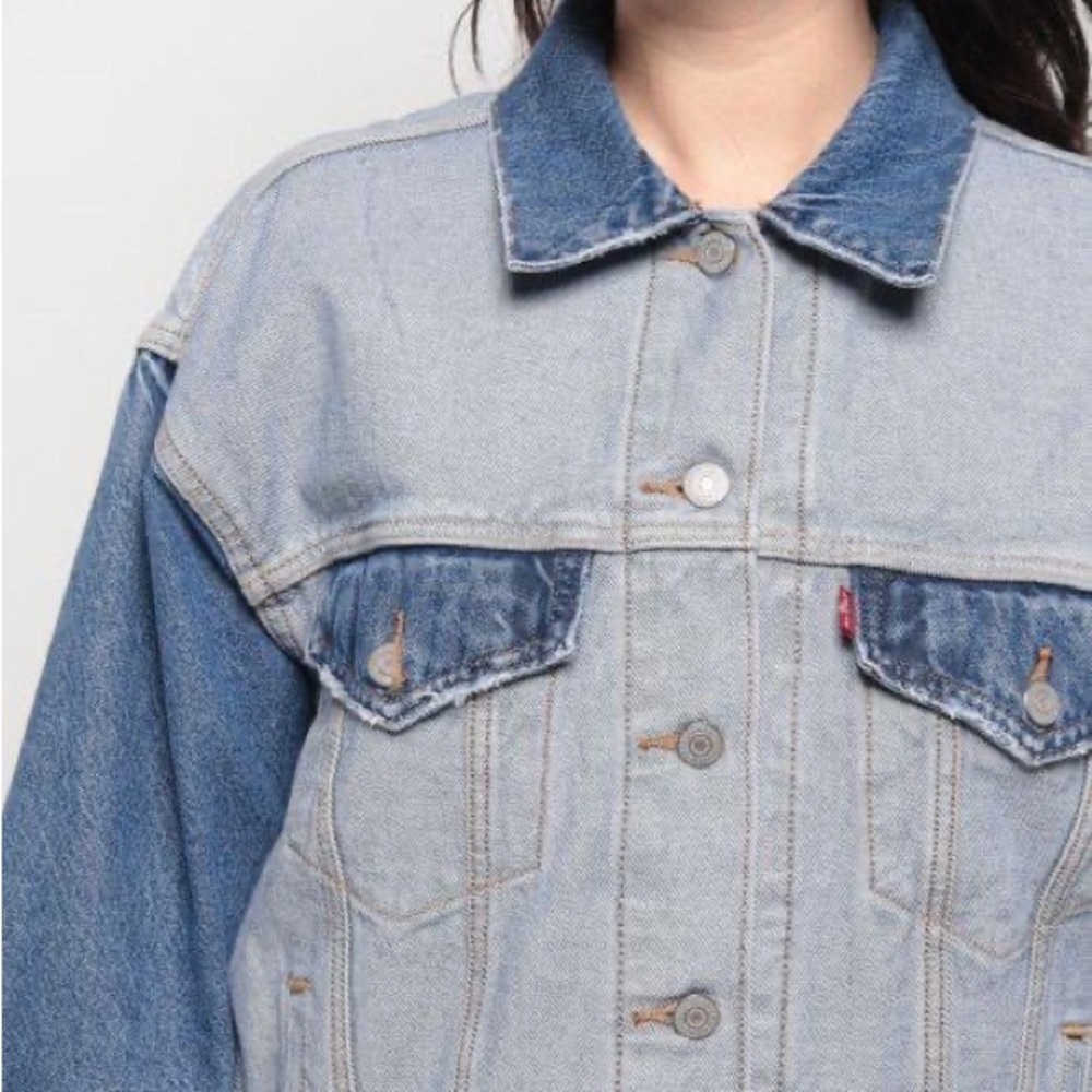 Vintage retro Levis color block pattern jean loose fit denim jacket - Picture 4 of 11